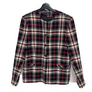 VTG Vinci Womens Wool Blazer Suit Jacket Size 8 Red Plaid Shoulder Pads Career